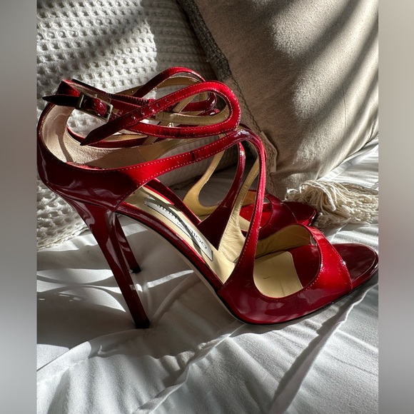 Jimmy Choo Red Patent Leather Lang Sandals Authentic MSRP $895 size 39 - Picture 8 of 14